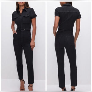 Good American Black Denim Jumpsuit with Stretch NWT
